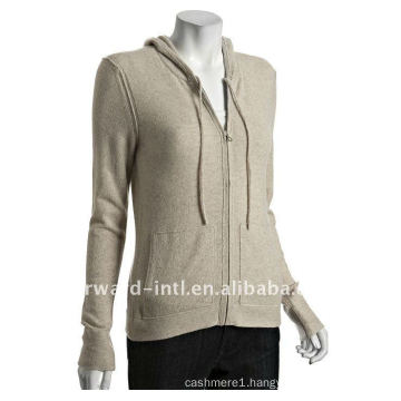 women's cashmere zipper cardigan with hoody ( exposed seam )